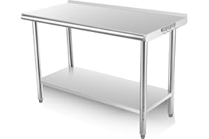 COZONY Stainless Steel Prep Table, 48 x 24 Inches Kitchen Work Tables with Backsplash, NSF Commercial Worktable for Restaurant and Home