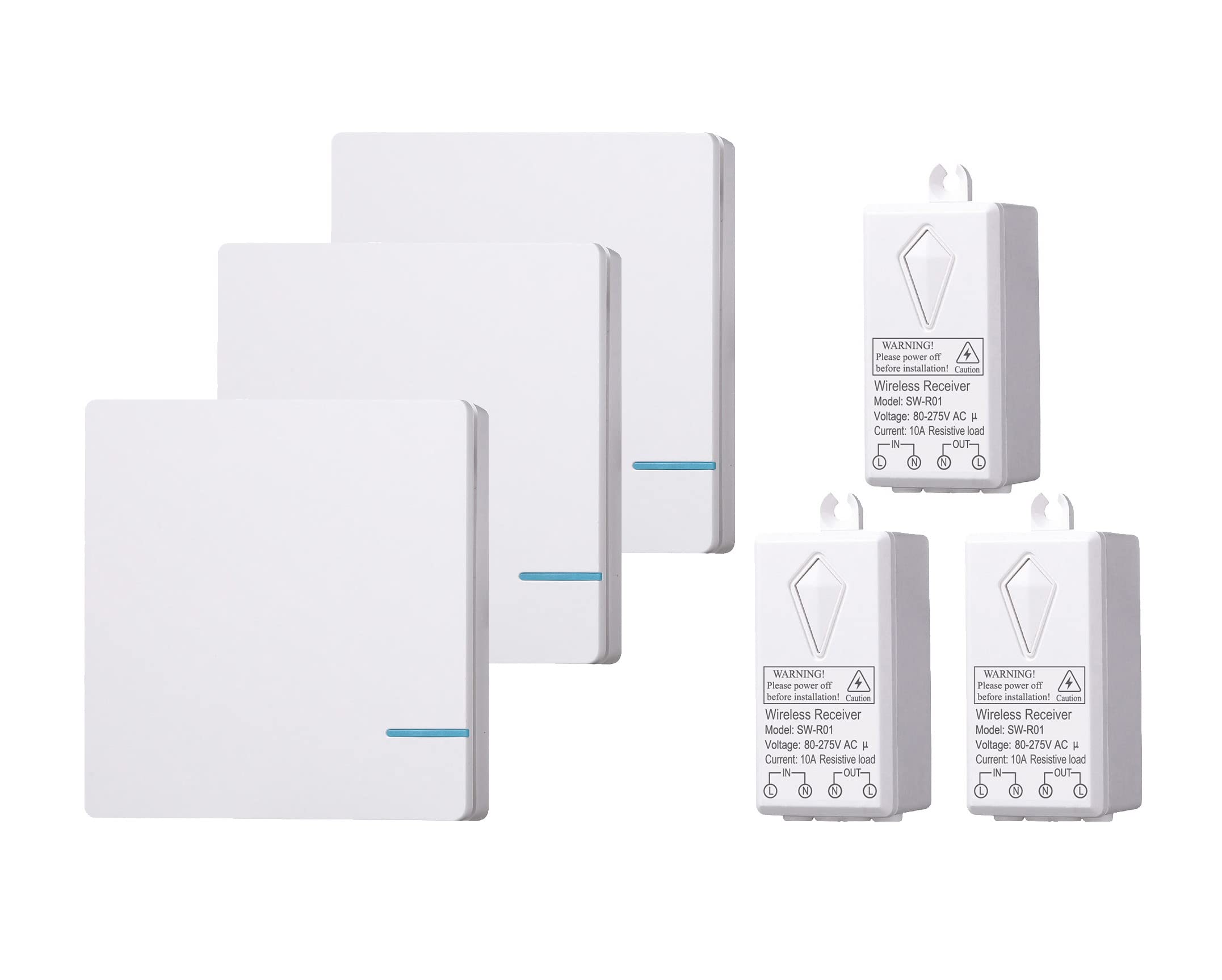 Lancoon Wireless Light Switch Kit, Remote Wall Switch On Off No Interference 30M Range Waterproof DIY Expandable for Home Improvement Lighting Lamp LED Bulb(3 Panels and 3 Receivers)