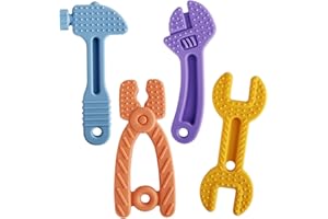 Fu Store 4 Pack Soft Silicone Teething Toys for 0-12 Months 6-24 Months Toddlers Infant Hammer Spanner Wrench Pliers Tools Shape Baby Teethers Relief Soothe Babies Gums Set