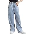 SANGTREE Girls Wide Leg Jeans Elastic Waist Denim Pants Baggy Jeans for Girls, 6-14 Years