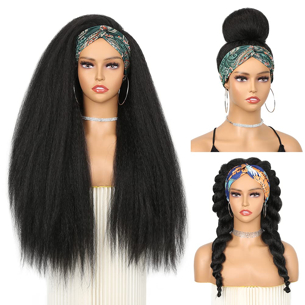 Photo 1 of WIGNEE 26 Inches Kinky Straight Headband Wig for Women Yaki Straight Wigs with Black Headband Kinky Afro Wigs For Black Women