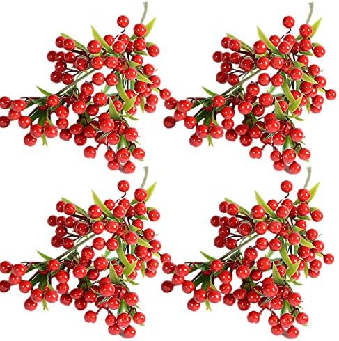 Wootkey Artificial Flowers Outdoor UV Resistant Plants Shrubs Boxwood Plastic Leaves Fake Bushes Greenery for Window Box Home Patio Yard Indoor Garden (Red Berry)