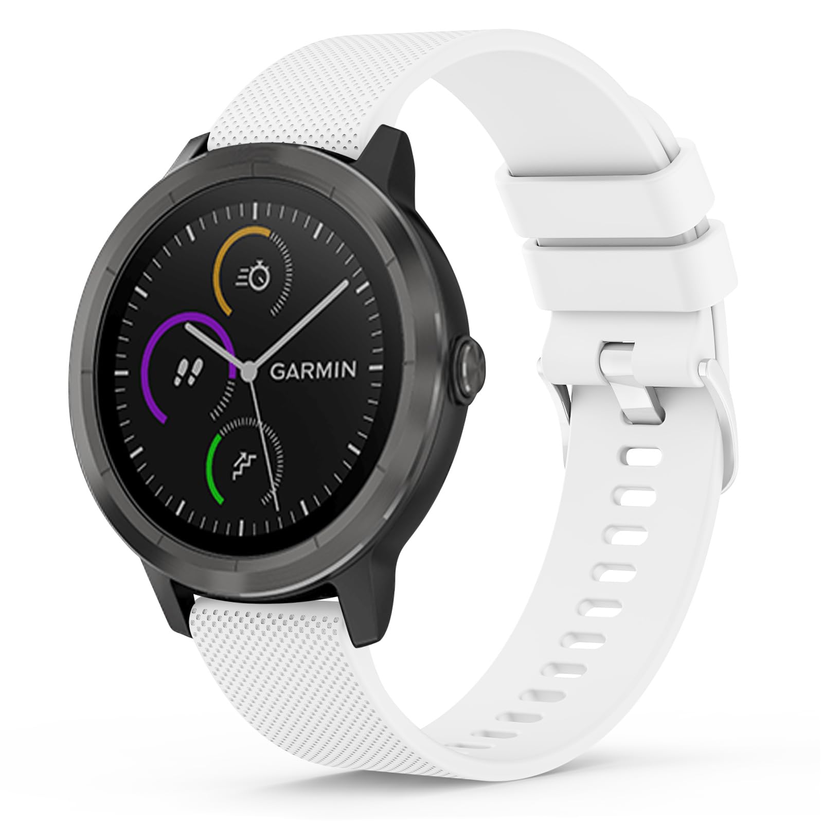 20mm Strap for Garmin Vivoactive 3/3 Music/Venu/Venu 2 Plus/sq/sq 2/Forerunner 245/645/55, Soft Silicone Watch Band Replacement for Garmin Vivomove HR (White)