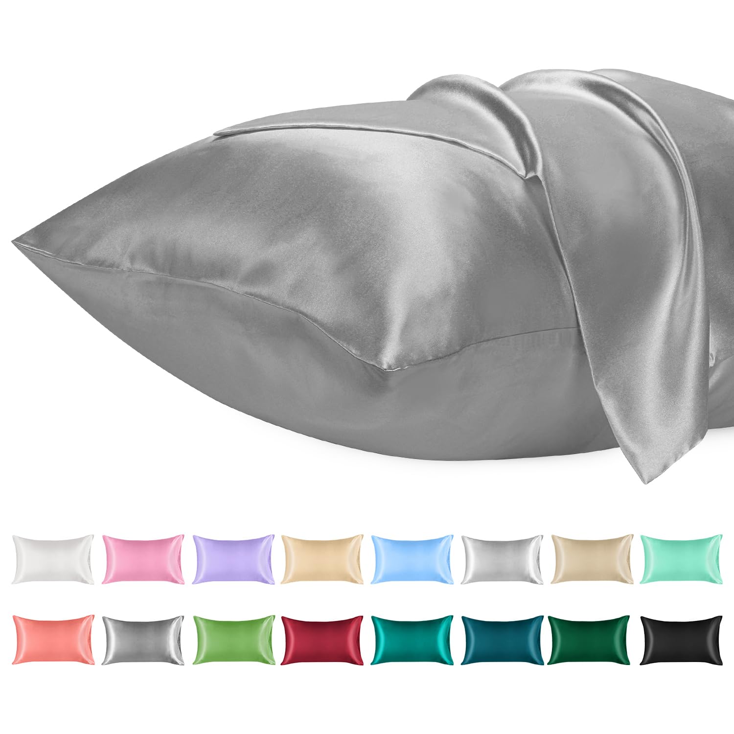 Lirex 2 Pack Satin Pillow Cases - Softer Than Silk Pillowcase for Hair & Skin, Standard Size with Envelope Closure, Cooling Pillow case (Dark Gray, 50x75cm) — image 1