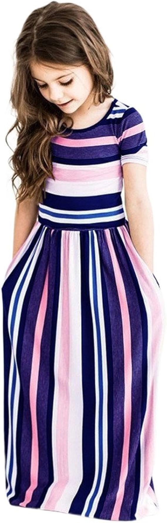 Amazon ロングスカート 夏 Racazing 女の子 半袖夏 子供服 ストライプ柄 ポケット ラウンド襟 長スカート 80 140cm ワンピース 赤ちゃん服 ガールズ 夏物 旅行普段着 2 8歳 ワンピース チュニック 通販