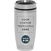 DISCOUNT PROMOS Custom Stainless Steel Tumblers 16 oz Set of 6/12/24 Personalized Bulk Pack Perfect for Coffee Soda Other Hot Cold Beverages - Silver