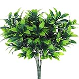 Artificial Plants,2Pcs Fake Plastic Rose Leaves Bushes Faux Shrubs Arrangements For Outdoor Indoor Home Garden Office Verandah Decor Green by Senjie