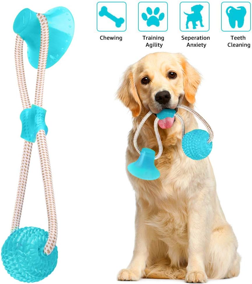 Suction Cup Dog Toy, Pet Molar Bite Toy, Dog Chew Toys with Suction Cup, Dog Tug Rope Dog Ball Toy, Dog Interactive Training Toy, for Molar, Teeth Cleaning, Tugging, Pulling, Chewing, Playing