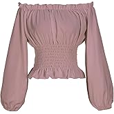 Oiefeen Womens Renaissance Peasant Blouse Off Shoulder Long Sleeve Tops