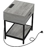 Gyabnw Nightstand with Charging Station-End Storage Drawer, Side Table with USB Ports and Outlet, Sleek Design for Bedroom Home Living Room, Grey