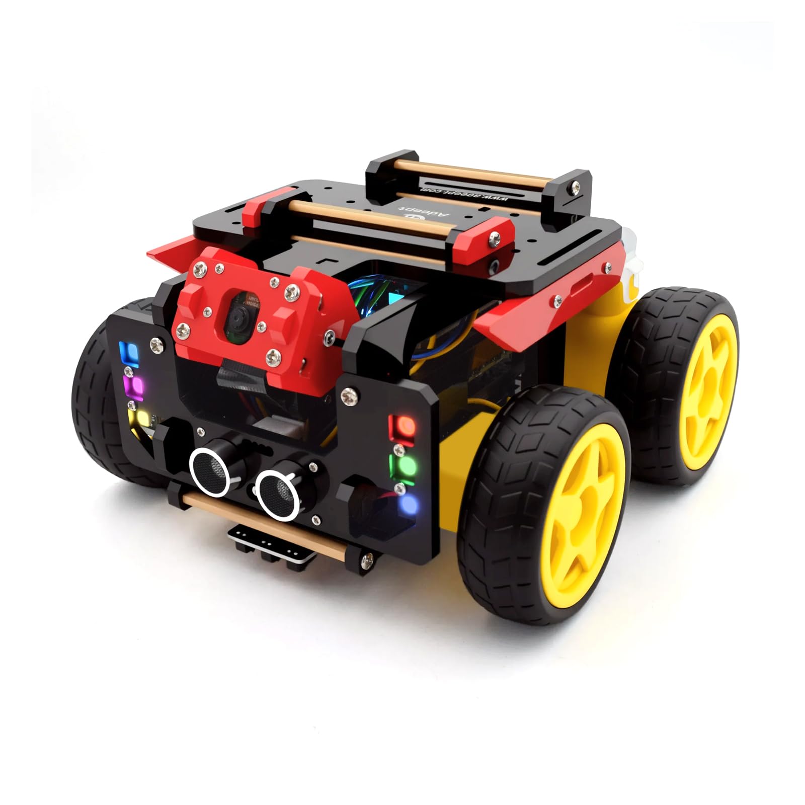 Adeept AWR 4WD Smart Robot Car Kit for Raspberry Pi 5/4B/3B/3B+(Board Not Included), Line Tracking, Obstacle Avoidance, Servo Motor, USB-C Charging, OpenCV Python DIY Robotics