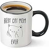 Best Cat Mom Ever Funny Coffee Mug 12oz - Unique Gift Idea for Cat Lovers - Perfect Birthday Gifts for Women - Rude Sarcastic Cat Meme Cup