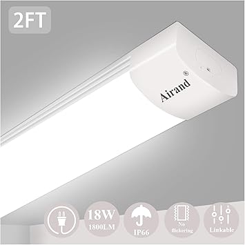 airand 5000k led ceiling light fixture 2ft ip66 waterproof led tube light led garage light for bathroom kitchen corridor garage warehouse
