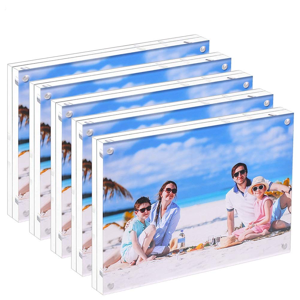 HOUSE DAY Acrylic Picture Frames 3.5x5 – Magnetic, Double-Sided, Standing Desk Frame, 3 Pack, Gift Ready