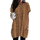 Poetsky Summer Womens Tunic Tops for Leggings with Pockets Short Sleeve Casual Long T Shirts S-3XL