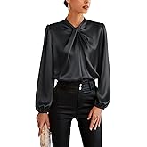 GRACE KARIN Women's Long Sleeve Satin Blouse,Mock Neck Work Silk Shirts,Dressy Tops for Business Casual Office