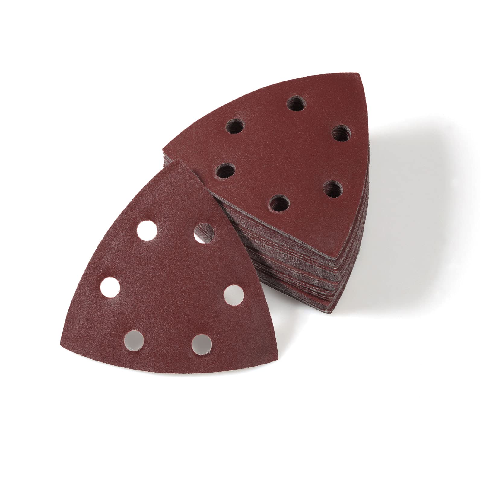 LEONTOOL 50 Pcs 6 Holes Triangular Sandpaper, Triangle Sanding Pads 3.5 Inches, 320 Grit Hook and Loop Sanding Disc, Detail Sandpaper Sanding Sheets for Wood Metal Polishing