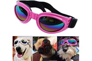 CIAWASEI Dog Sunglasses Small Breed, Sun Glasses for Small Dogs Doggy Pet Goggles Adjustable Folding Eye Wear UV Protection Windproof Polarized (Pink)