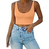 REORIA Butsmooth® Women's Basic Sexy Deep Scoop Neck Double Lined Seamless Sleeveless Cropped Cami Tank Yoga Crop Tops