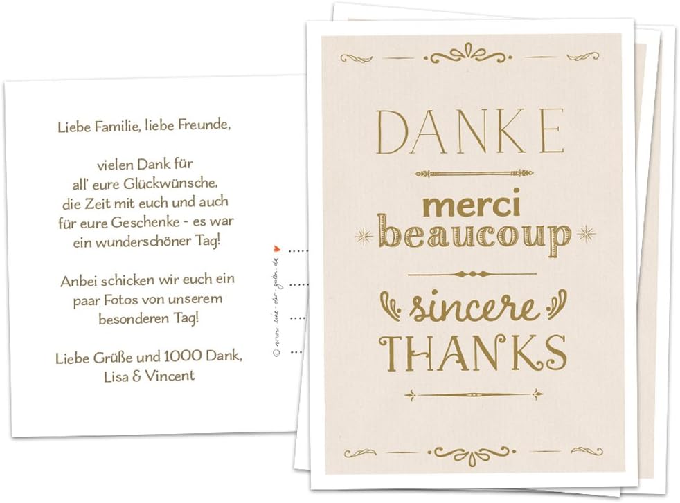 5 Danksagungskarten Danke Merci Beaucoup Sincere Thanks Deutsch Englisch Franzosisch Dankeskarte In Creme Fur Deine Hochzeit Geburtstag Jubilaum Etc Recyclingpapier Amazon De Burobedarf Schreibwaren