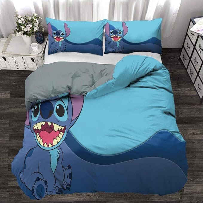 ZLMQWANXX Lilo and Stitch Three Piece Duvet Cover Set All Season Quilt