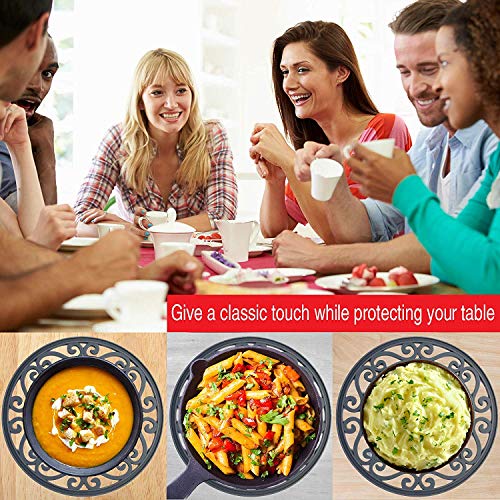 Silicone Trivet Set For Hot Dishes, Pots & Pans. These Modern Kitchen Hot Pads"Hot" Ironworks Design Provides a Rustic Charm that Mimics Cast Iron Trivets (7.5" Round, Set of 3, Dark Gray)