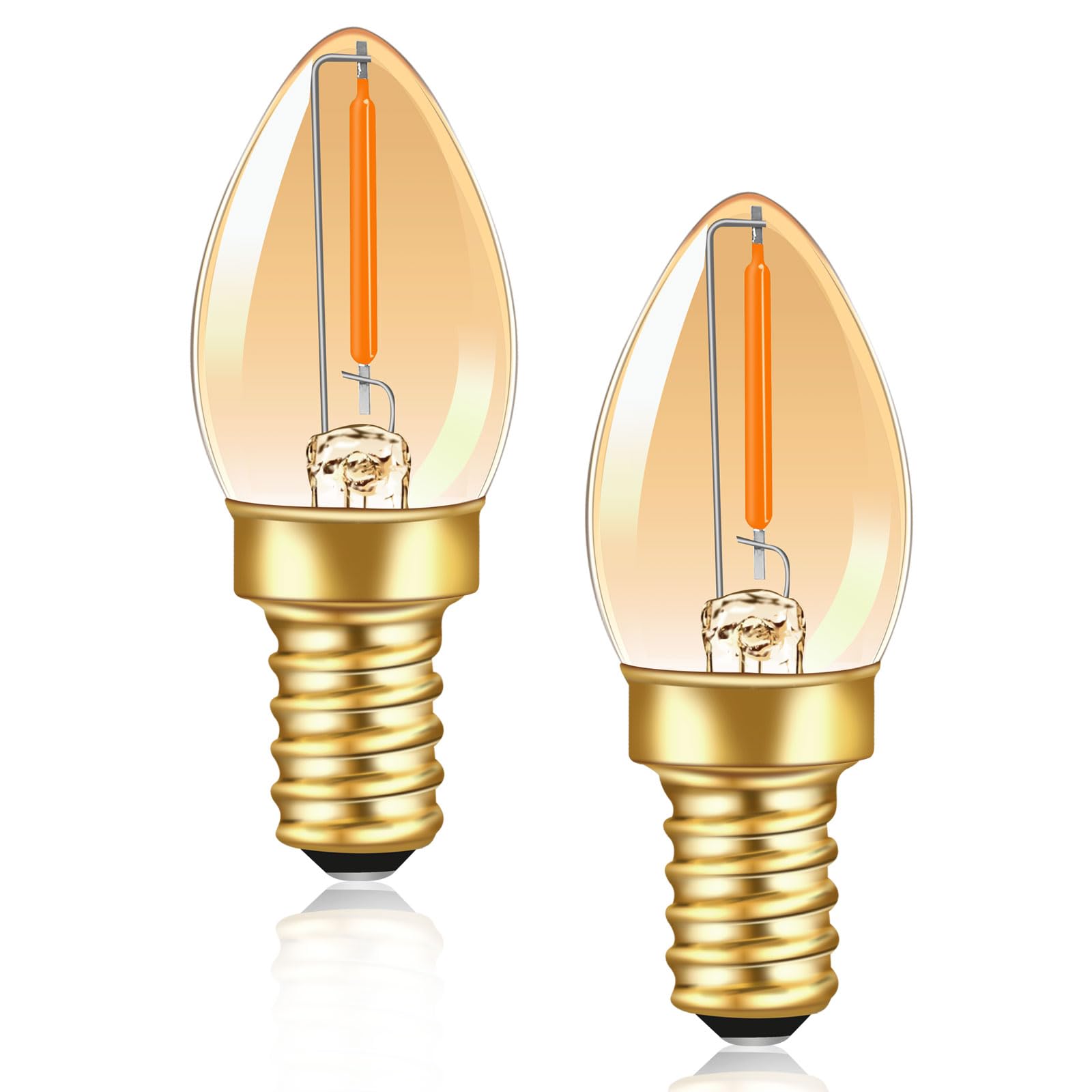 Caldarax Mini C7 E12 0.5W LED Night Light Bulbs, 5W Equivalent, Amber Ultra Warm White 2200K 50LM, Vintage Filament Candle Bulbs E12 Base for Salt Lamp, Non-Dimmable, 2 Pack — image 1