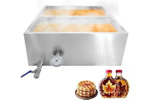 EXPLOREHORIZON Maple Syrup Evaporator Pan,24x24x9.4 Inch Stainless Steel Maple Syrup Boiling Pan, 23.4 Gal/ 88.7 L Capacity, with Partition,One Valve & One Interfaces, for Home,Outdoor,Maple Syrup Making