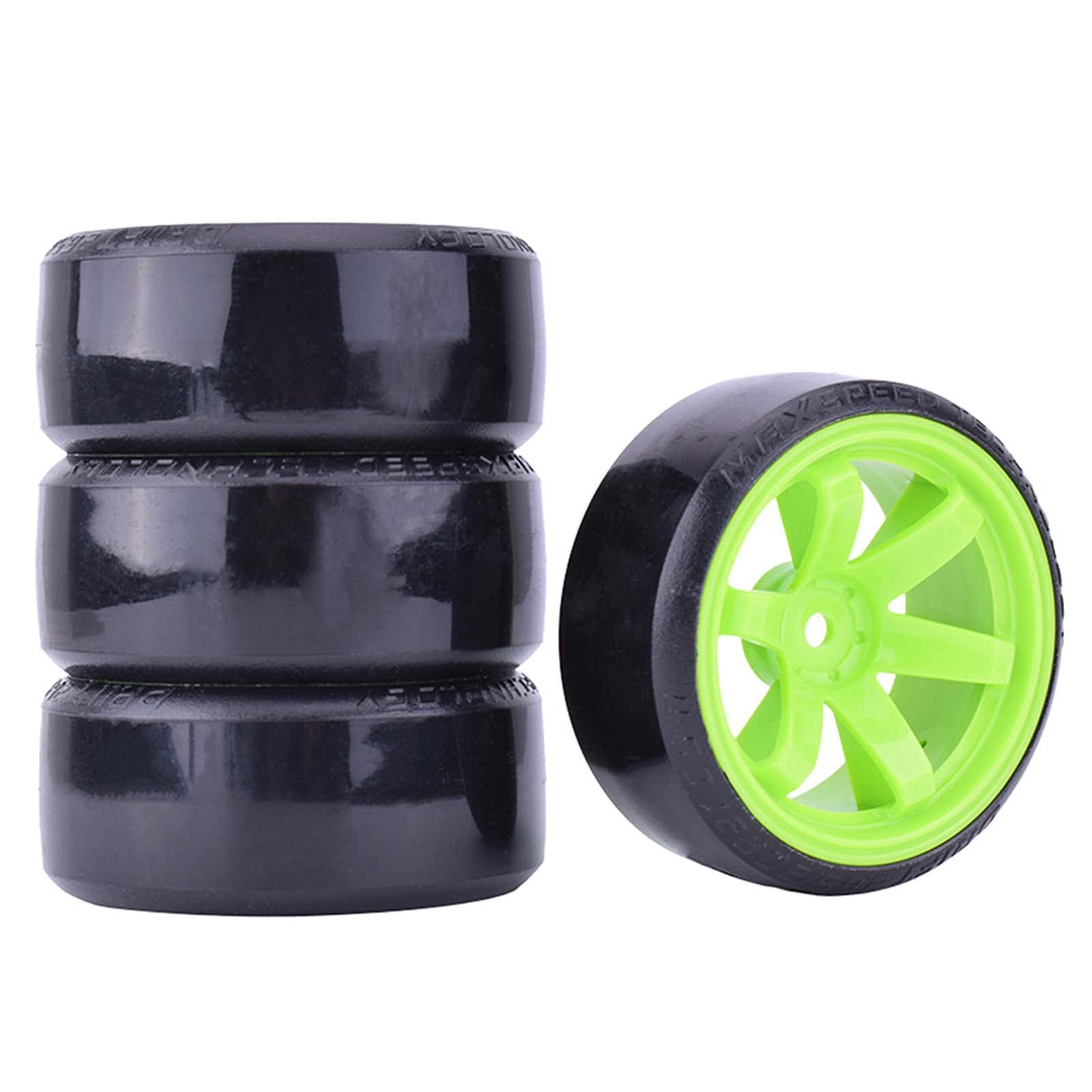 KEEDA RC Drift Car Plastic Wheel and Tyre, 63mm Hard Tires for 1/10 HSP Tamiya HPI Kyosho Racing Drifting Car (Green)