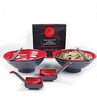 Balibetov Ramen Bowl Set - Includes Melamine Ramen Bowls, Chopsticks, Spoons and Small Dish for Sauce - Ideal for Asian, Chin