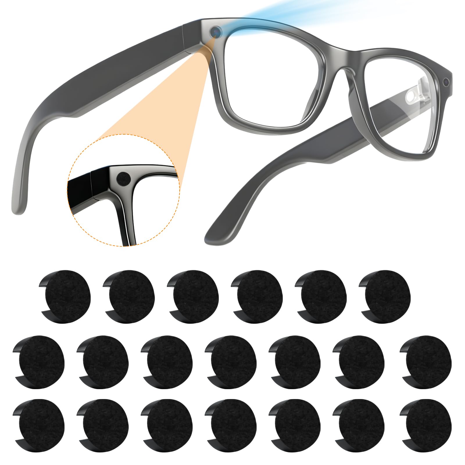 Photo 1 of 20 Pcs LED Light Blocking Stickers Compatible with Ray Ban Meta Wayfarer/Skyler/Headliner(Gen 2) & Oakley Meta HSTN Smart Glasses Accessories, Reusable Light-Shielding Privacy LED Light Covers