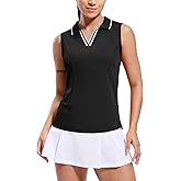 MIER Women's Sleeveless Golf Polo Shirts Dry Fit Collared Tank Tops V Neck Ribbed Athletic Tennis Shirt, Moisture Wicking
