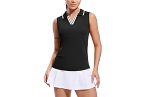 MIER Women's Sleeveless Golf Polo Shirts Dry Fit Collared Tank Tops V Neck Ribbed Athletic Tennis Shirt, Moisture Wicking