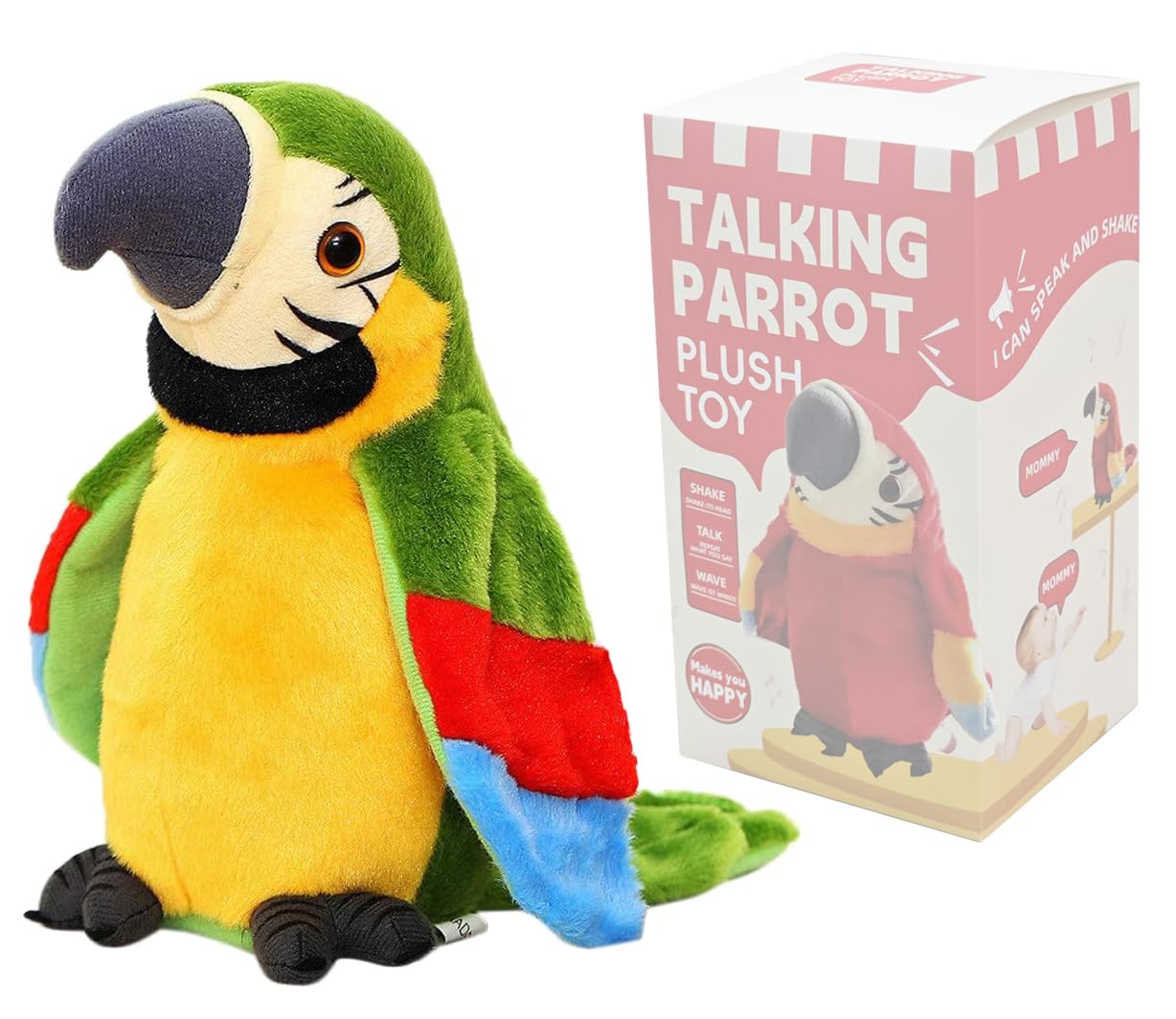 iEasey Cutiest Talking Parrot Toy Mimicry Pet Speaking Plush Toys Repeat What You Say Waving Wings Electronic Bird Stuffed Animal Interactive Sensory Educational-Toy Birthday Xmas Gift