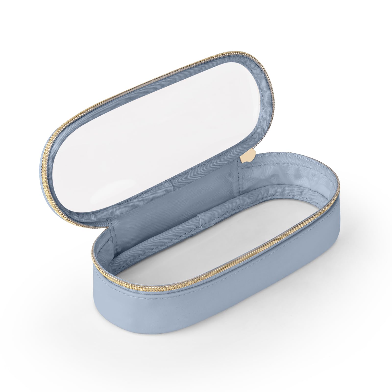 Photo 1 of Soimeat Clear Travel Makeup Brush Holder, Leather Makeup Brush Toiletry Bag, Portable Cosmetic Brush Case, Transparent Waterproof Makeup Brush Storage Bag, Blue