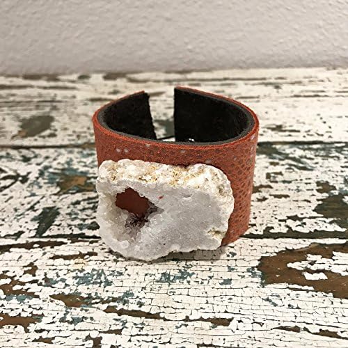 White, Agate, Drusy, Orange and Silver Dot Ready for Spring Leather, Handmade Cuff Bracelet