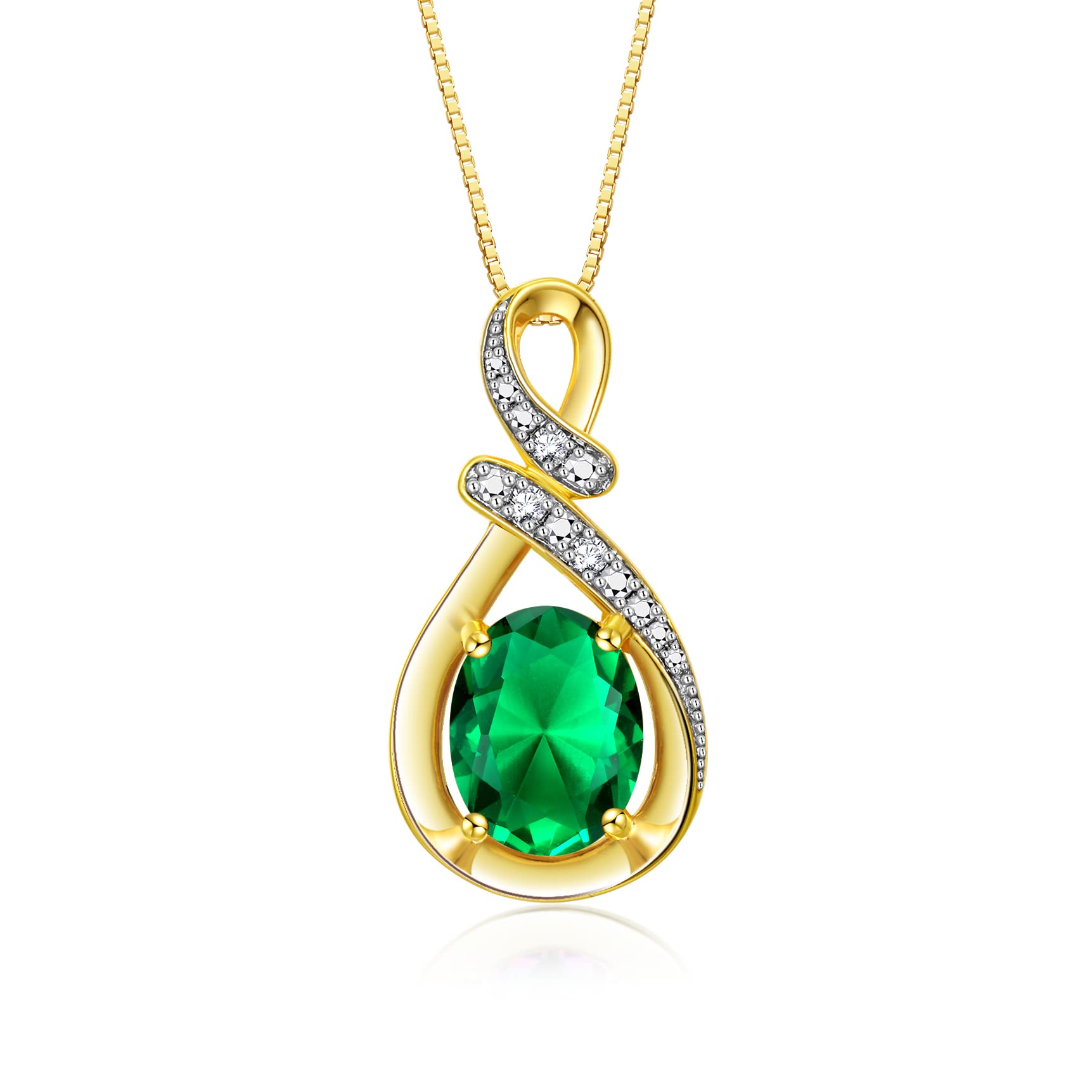 Rylos Classic Elegant Green Emerald & Diamond Pendant/Necklace - May Birthstone*