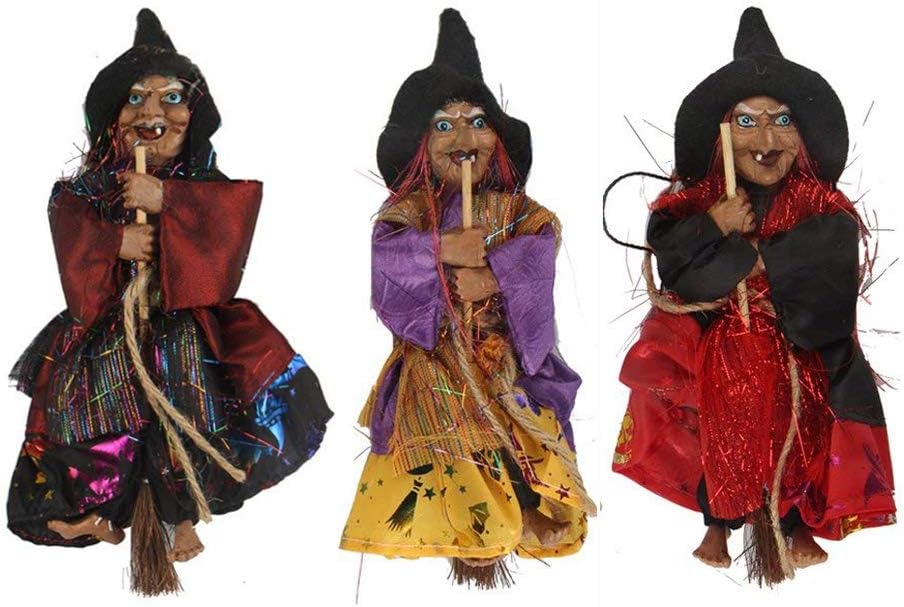 Rely2016 3PCS Halloween Decoration Hanging Witch, Witch on Broomstick House Bar Horror Hanging Flying Witch Figurine Ornaments Pendant for Patio Lawn Garden Party and Holiday Decorations