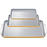 Caraway Non-Stick Ceramic Baking Sheet Trio | Naturally Slick Ceramic Coating, Non-Toxic, PTFE and PFOA Free, 18 x 13" Large, 15 x 10" Medium, and 9" x 13" Small, Marigold