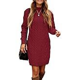 Saodimallsu Womens Cable Knit Mini Sweater Dress Turtleneck Fall Casual Chunky Long Sleeve Slimming Short Dresses