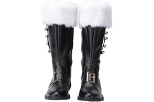 UPUPCOS Christmas Santa Claus Boots with Brass Bells Traditional Santa Combat Boots Men Women Halloween