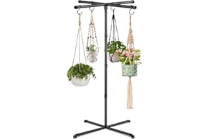 OugeWood Plant Hanger Indoor, 59" Tall Hanging Plant Stand Heavy Duty Metal Indoor Plant Hanger Stand Hanging Plant Holder with 8 Hooks Hanging Planters for Indoor Plants Bedroom Living Room Balcony