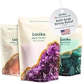 Latika Geode-Inspired Bath Soak Set of 3 - Amethyst, Rose Quartz & Emerald with Essential Oils & Epsom Salt - Sandalwood, Lavender, Sage & Eucalyptus for Stress Relief, Muscle Recovery & Skin Care
