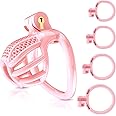 Male Chastity Device Cock Cage - UTIMI Lightweight Plastic Chastity Cage for Man Penis Exercise 3D Printed Pink Large Adult Sex Toy with 4 Sizes Rings Invisible Lock and Key