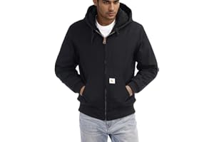 TUAOVA Men's Loose Fit Quilted Flannel Lined Workwear Waterproof Active Jacket Hooded Work Coat