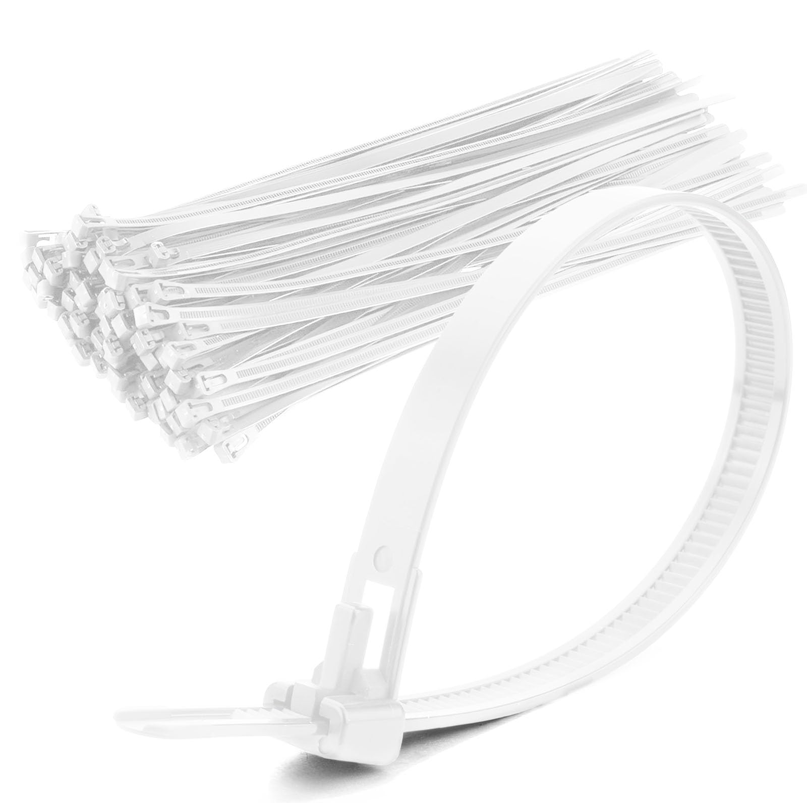 100 Pack of Releasable Cable Ties Black,250mm x 8mm,Durable, Recyclable Nylon Ties for Eco-Friendly Solutions(White)