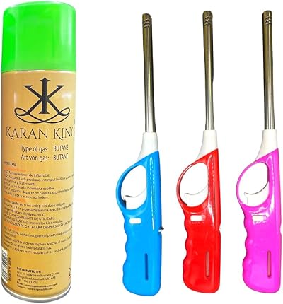 KARAN KING 3 BBQ Lighters with Refill Gas Refillable Safety Gas Candle Fire BBQ