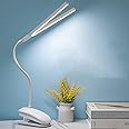 GcSige Dual Head LED Desk Lamp with Clamp, Eye-Caring Clip on Lights for Home Office, 3500mAh Rechargeable Battery Operated Table Lamps,3 Lighting Modes & Brightness Dimmer Light for Kids Students