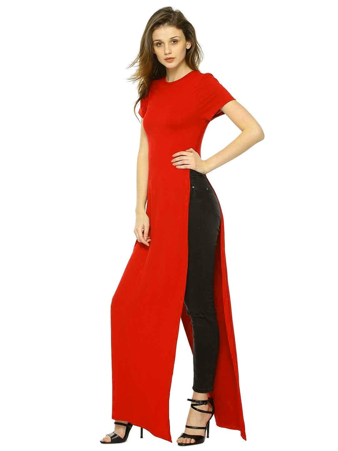 fabrange women's crepe high slit maxi top