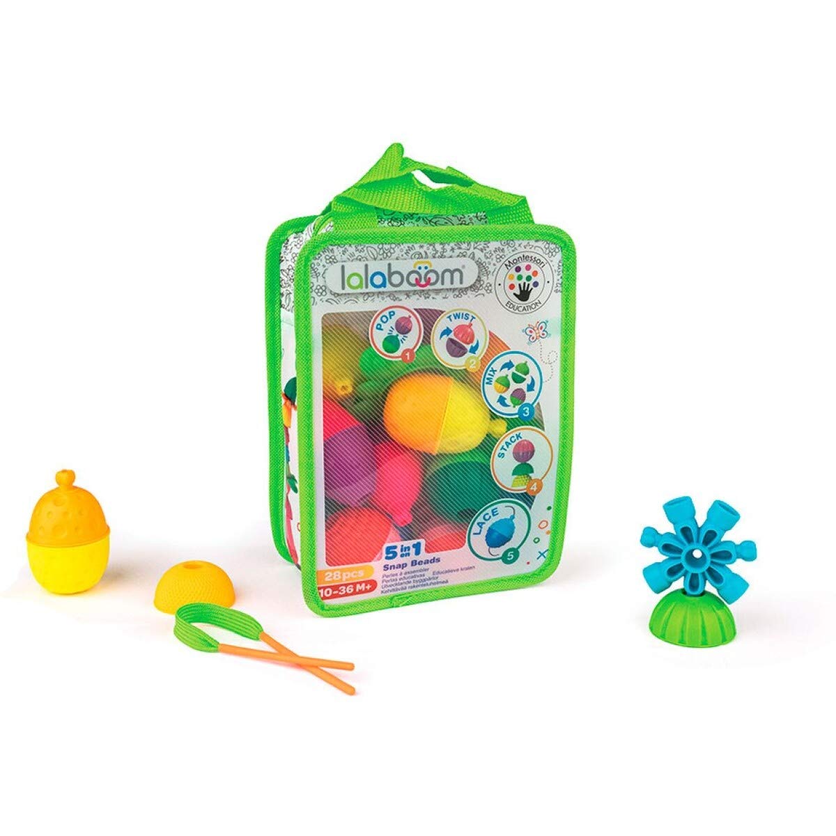 Lalaboom - Preschool Educational Beads - Montessori Shapes and Colors Construction Game and Learning Toy for Babies and Children from 10 Months to 4 Years Old - BL230, 28 Pieces,Multicolor,Large